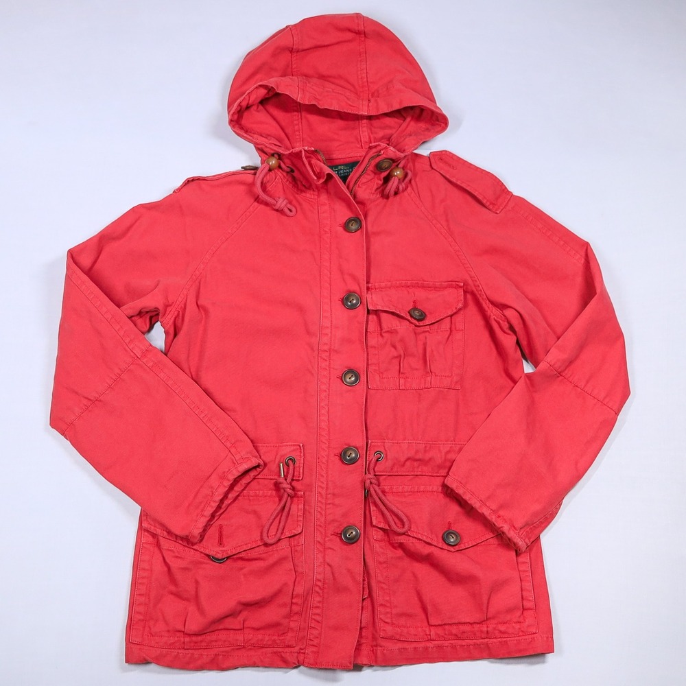 Lauren Jeans Co Ralph Lauren Women M Red Canvas Hooded Utility Field Jacket